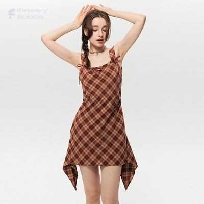 Flowery Bubble泡沫花市“海滩旧约”夏季新款格纹吊带无袖连衣裙