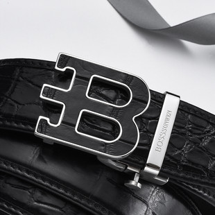 BOSSSUNWEN专柜同款高端鳄鱼皮高档不锈钢男士皮带字母B腰带裤带