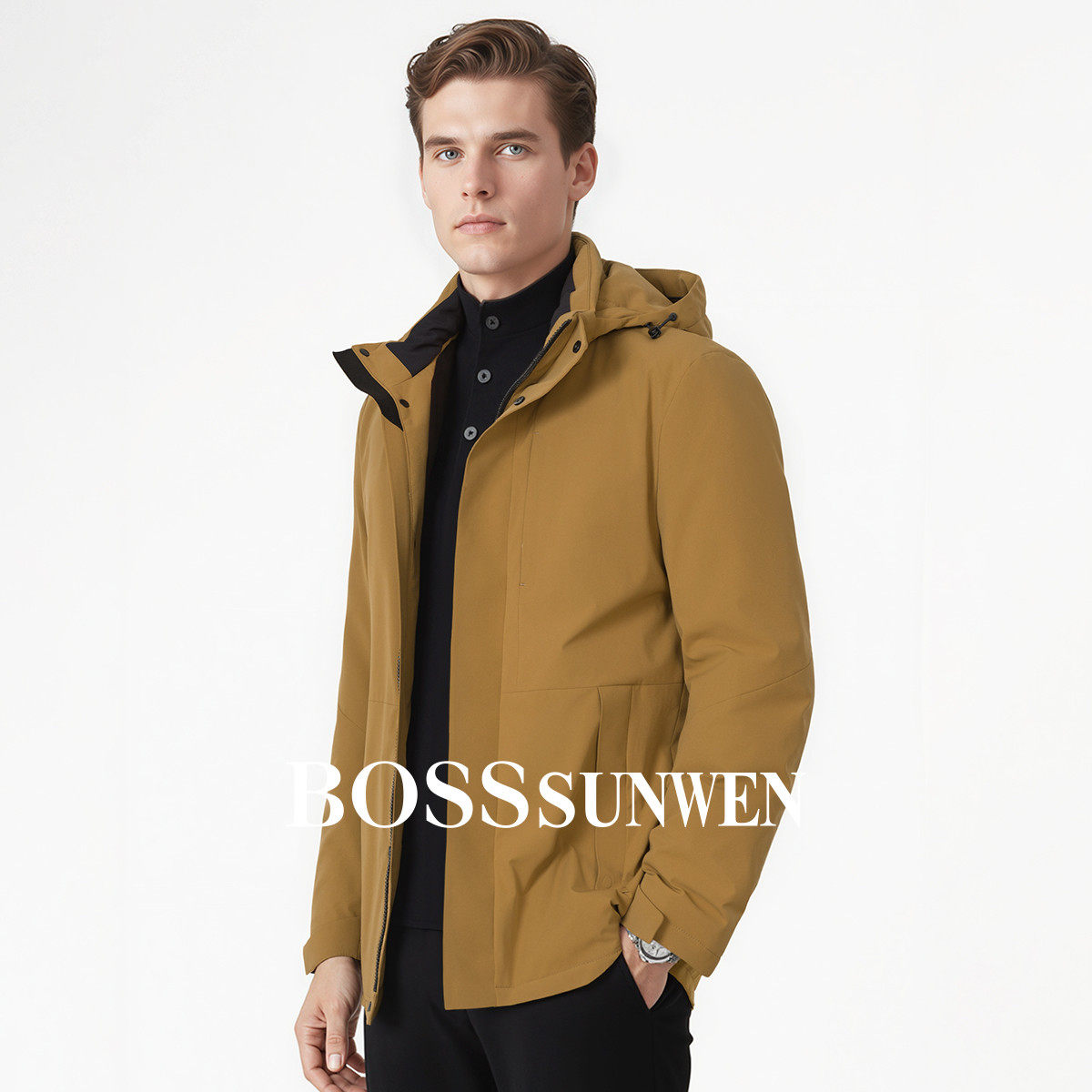 博斯绅威鹅绒高档连帽羽绒服