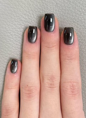 黑色猫眼穿戴甲短款2025新款美甲贴片假指甲短梯修饰甲型玻璃珠子