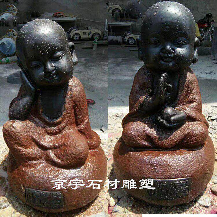 石雕小沙弥花岗岩仿古小和尚雕塑户外庭院寺庙景区景观装饰摆件