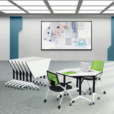 爵隆简约组合移动折叠培训桌梯形办公桌会议长条拼接课桌椅六边桌