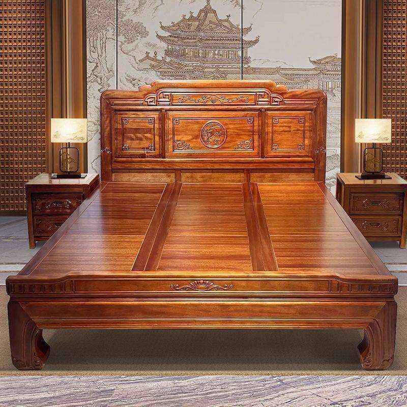 金花梨木榫卯实木大床1.8米中式双人床木床1.5米雕花仿古明清古典