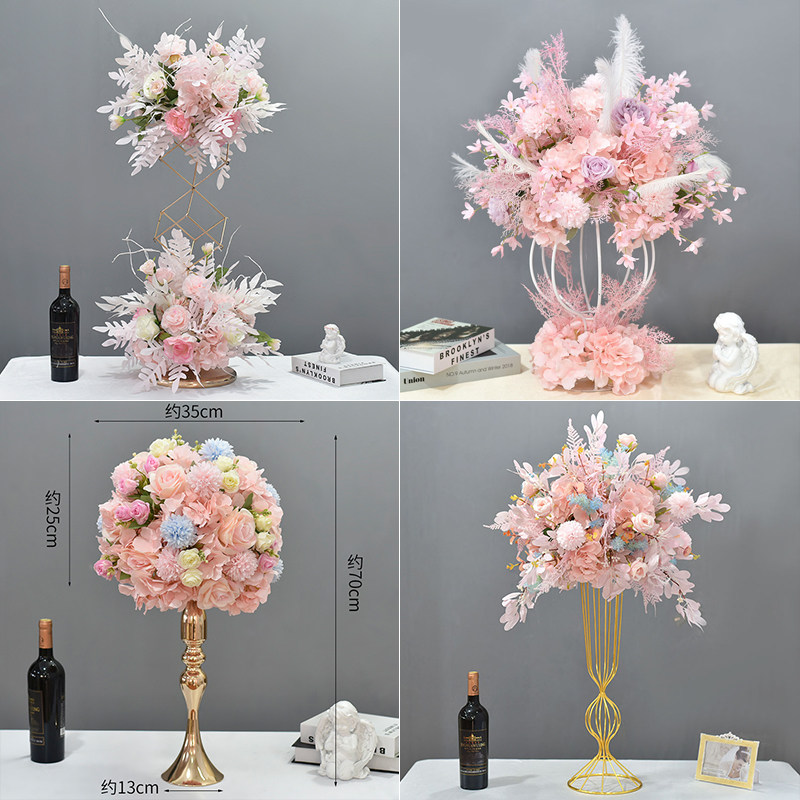 粉色系酒店婚礼主桌花KTV酒吧装饰摆件花艺电镀花器婚庆道具