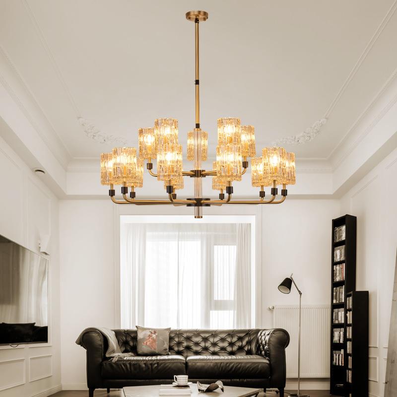 后现代全铜轻奢水晶吊灯现代大气别墅复式楼客厅灯美式卧室餐厅灯