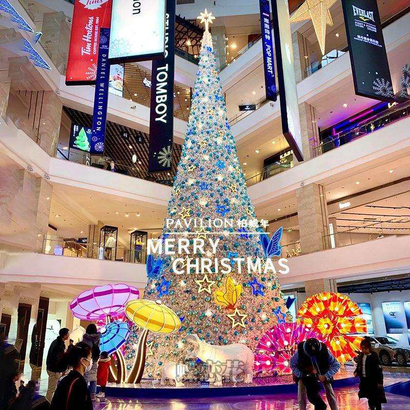 大型室内发光异形圣诞树12米15米发光梦幻底座led灯光亮化圣诞树