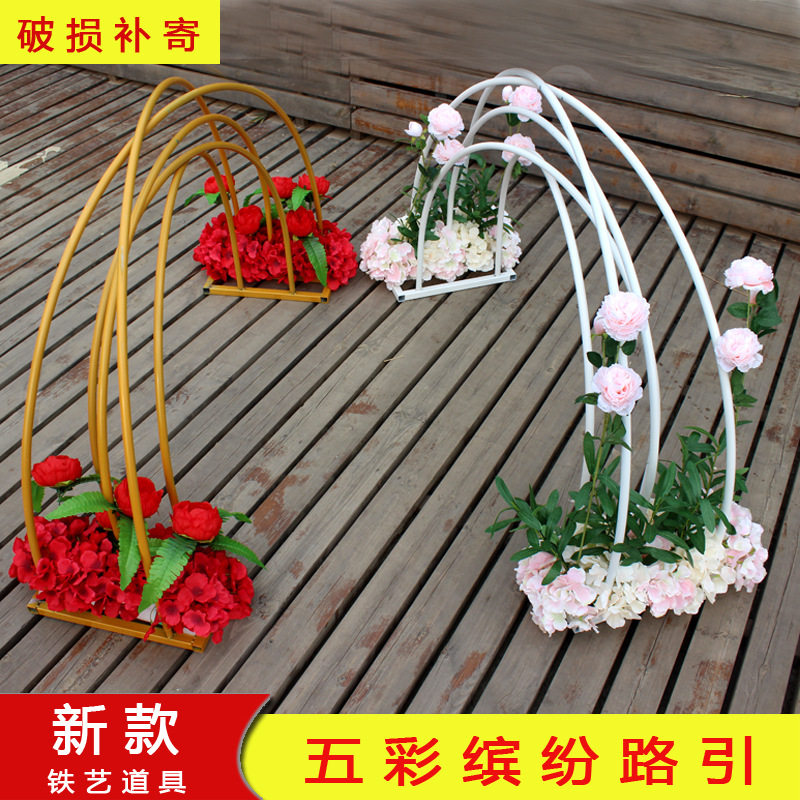 新款五彩缤纷路引 舞台布置道具花排绢花婚庆路引婚礼道具批发