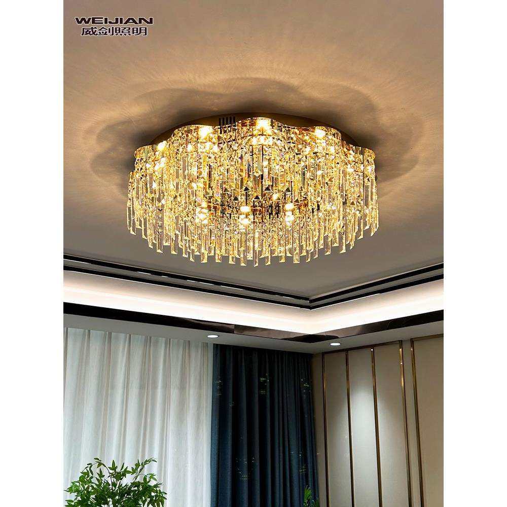 2023年新款波浪金色圆形轻奢客厅水晶吸顶灯餐厅主卧室房间入户灯