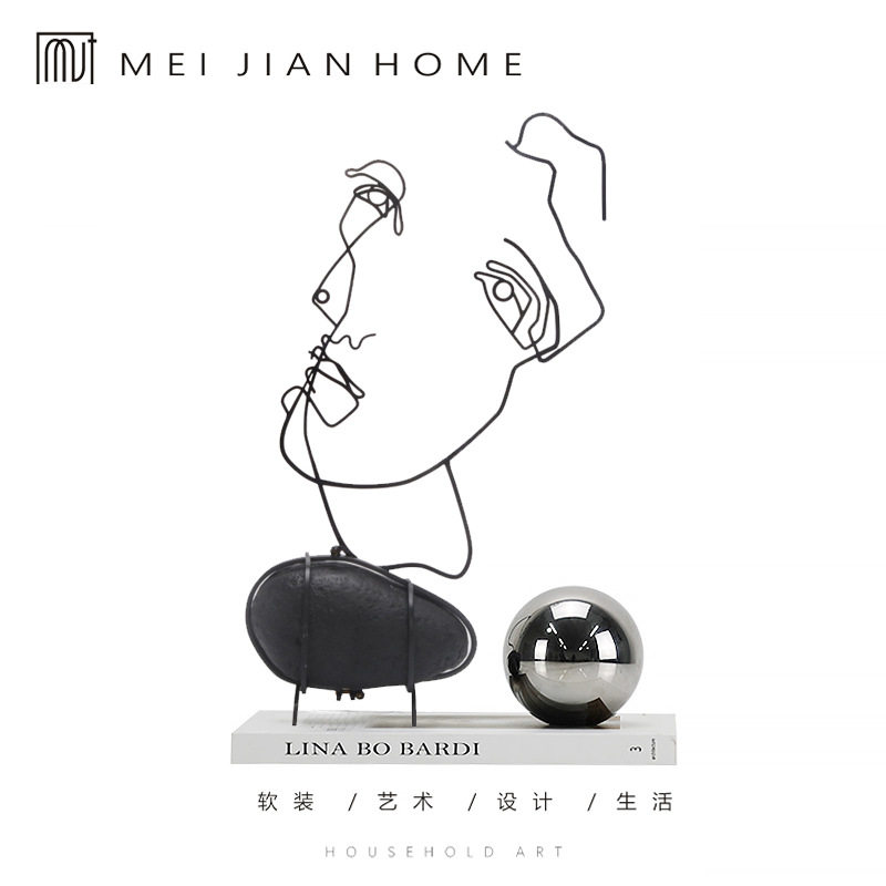 现代简约欧式轻奢黑色抽象人物摆件样板房售楼处书房客厅软装饰品