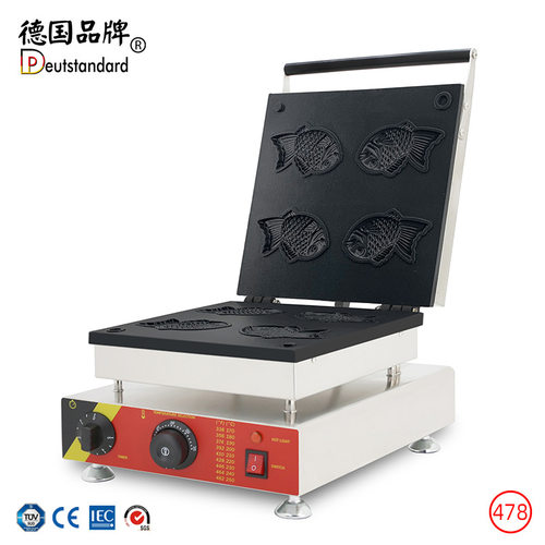 商用鲷鱼烧机电热翻盖鲷鱼烧机器夹馅鲷鱼烧设备四条夹馅鲷鱼烧炉