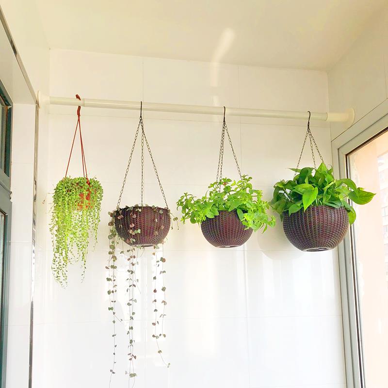 *创意新款阳台横杆悬挂花架可伸缩单杆墙上支撑杆免打孔挂花篮架