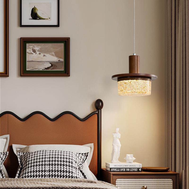 中古卧室床头小吊灯法式复古高级感金箔走廊过道灯护眼实木玄关灯