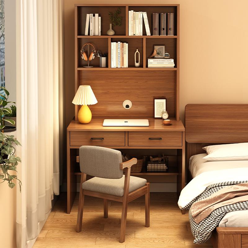 书桌意式卧室床边家用简约电脑桌台式小户型多层收纳书架一体桌子