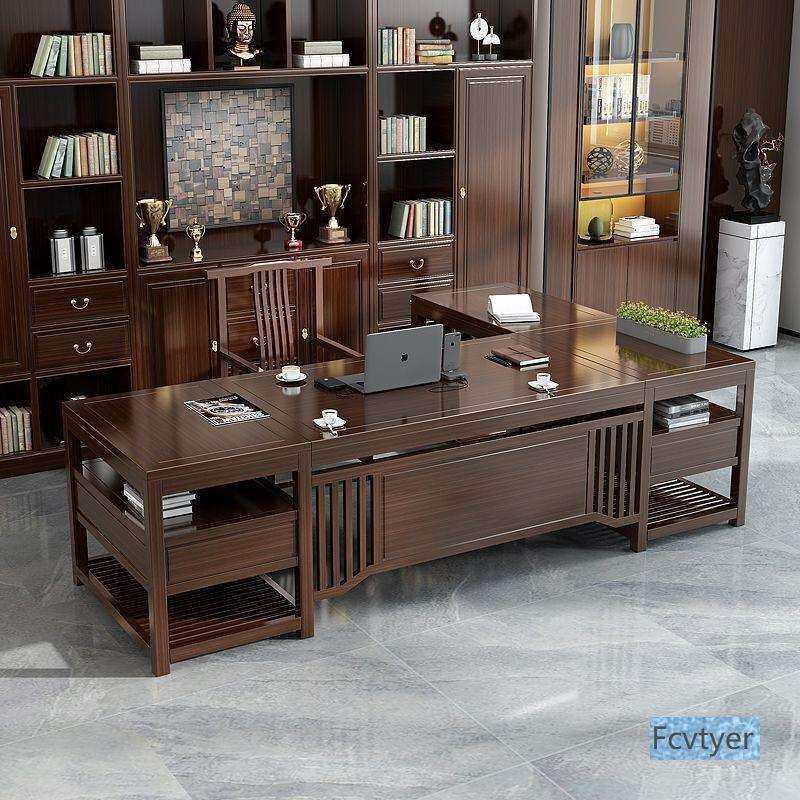 郝帮全实木书桌椅简约办公室新中式书柜大班台家具办公桌椅组合老