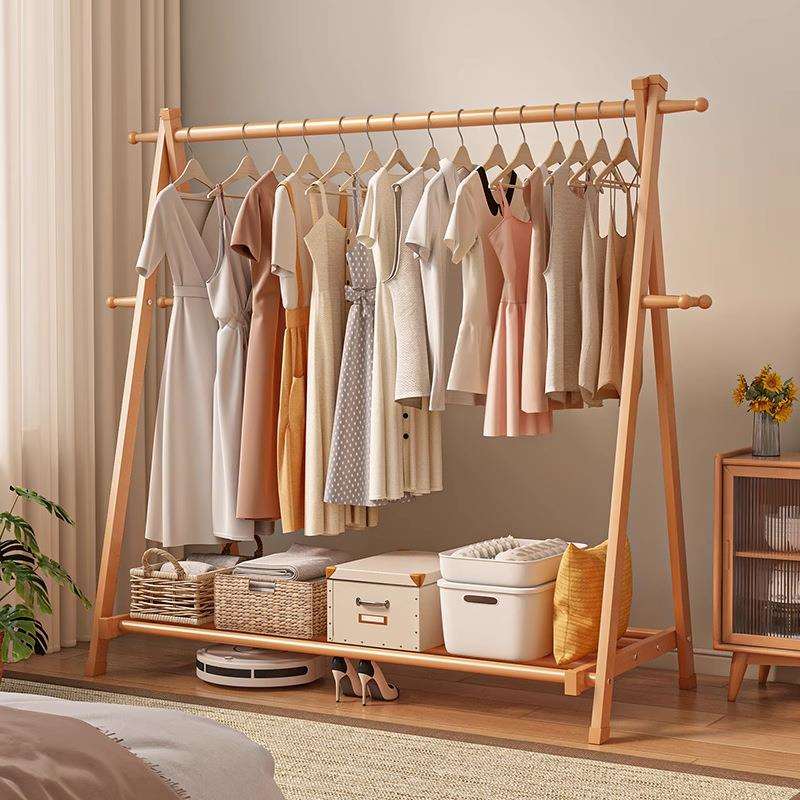 实木衣帽架家用挂衣架落地卧室简易阳台晾衣服置物架子门口挂包架
