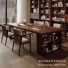 南美胡桃木去客厅化大长书桌书柜一体家用全实木大板学习办公桌子