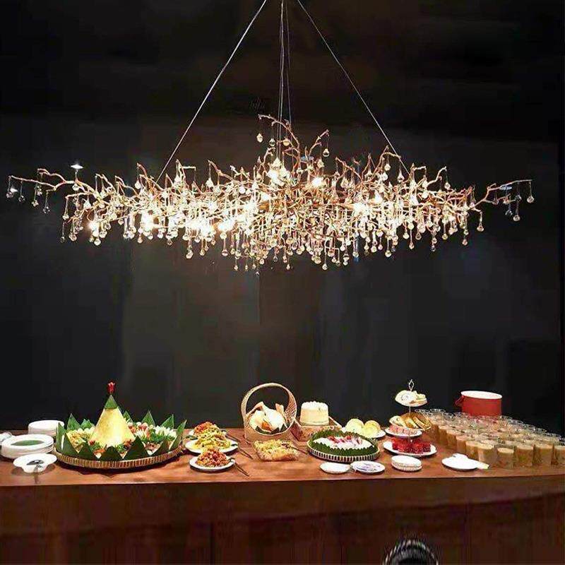别墅水晶吊灯餐厅轻奢树枝复式楼高档客厅美式法式长形餐桌水晶灯