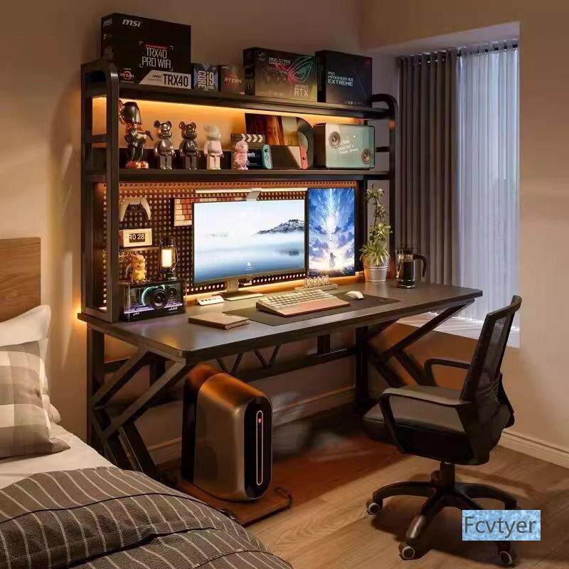 家用书桌书架一体桌子电脑桌洞洞板学习桌卧室电竞桌椅台式办公桌