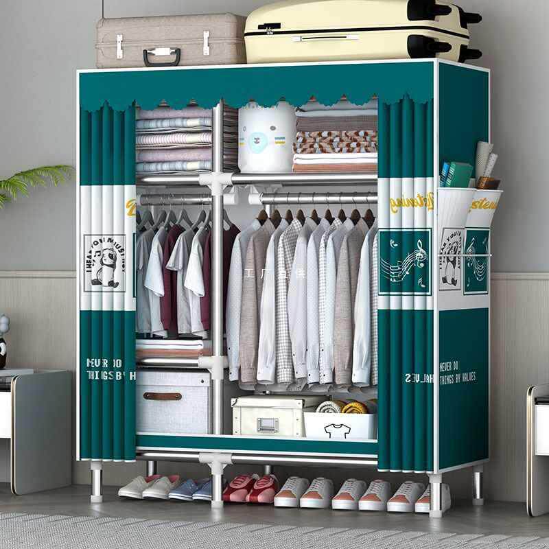 ft简易衣柜拉帘款全封闭拉帘布不锈钢家用卧室组装帆布套宿舍小型
