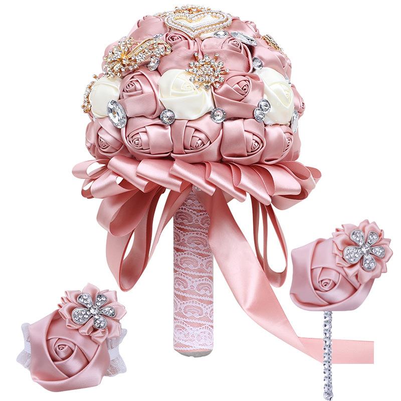 韩式新娘伴娘手捧花男士商务胸针姐妹手腕胸花三件套结婚道具T309