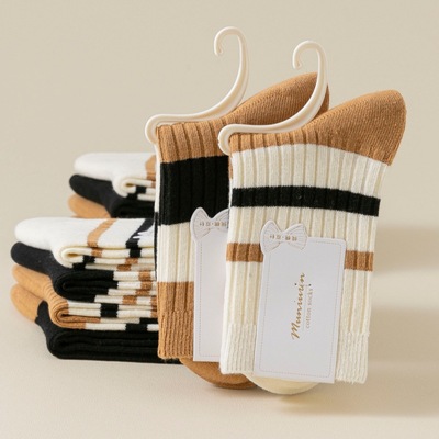 浙江诸暨袜子纯棉女双针中筒袜秋冬加厚保暖长袜吸汗棉袜辽源义乌