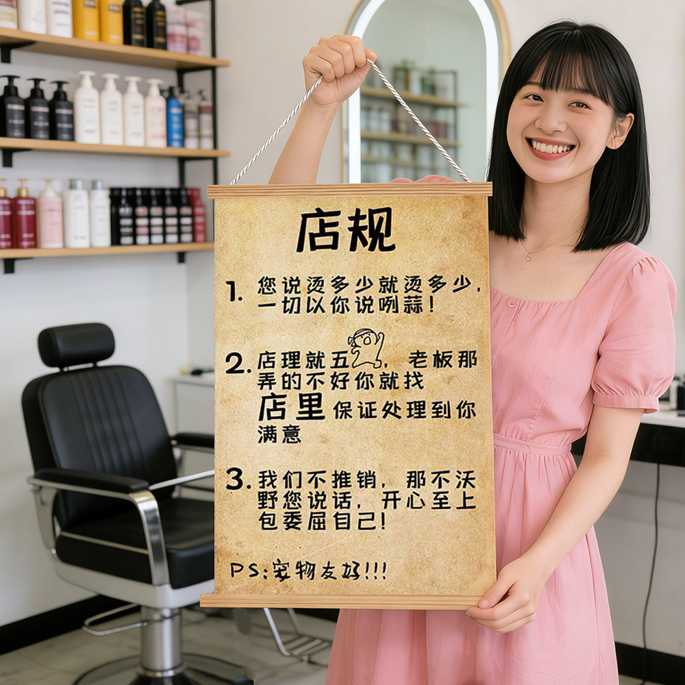 店规挂布理发店美发店店规定制餐饮店墙面装饰海报墙贴搞笑创意QT