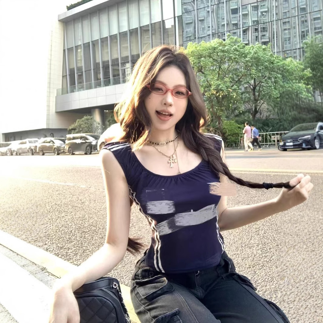 昕可达 球衣Remake 美式复古印花吊带背心女修身显瘦辣妹上衣夏