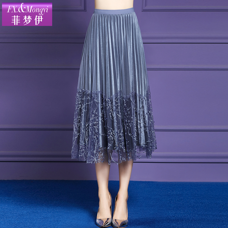 菲梦伊百褶裙女装春秋丝绒拼接绣花钉珠网纱半身裙复古气质中长裙|ruв категории Женская одежда, юбка - от Buy2taobao.com для оказания профессиональной услуги покупки агента Taobao