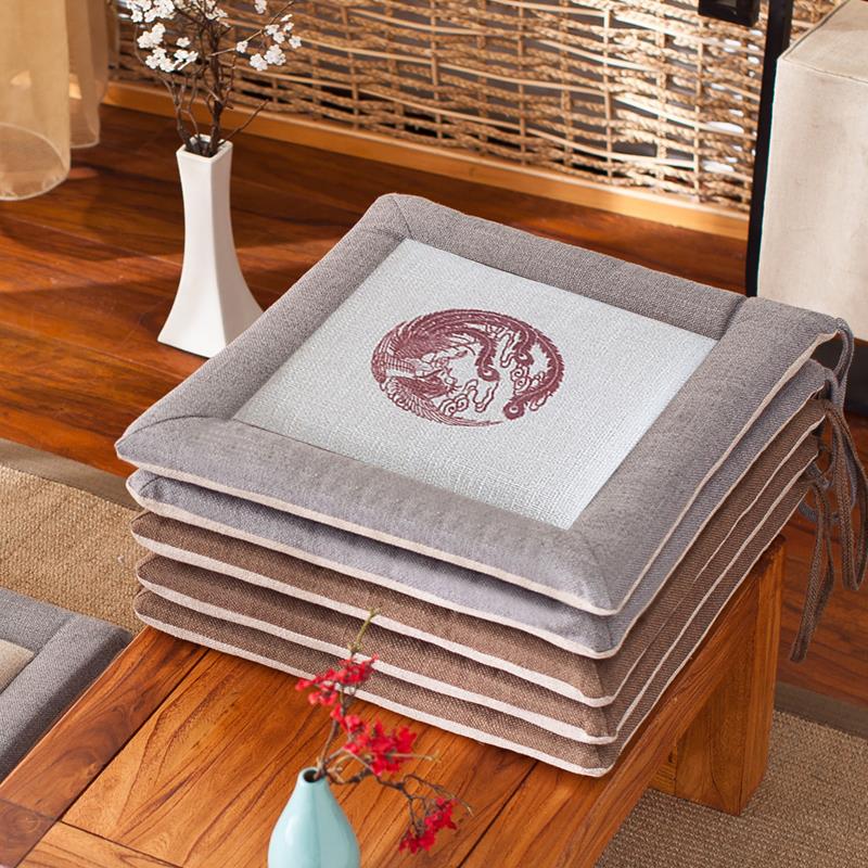 坐垫亚麻方加厚透气椅垫榻榻米办公室学生凳电脑椅餐桌椅垫