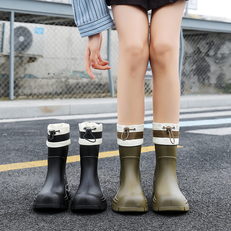 新韩版女款中筒雨靴加厚束口雨鞋耐磨防滑舒适水鞋户外胶鞋女厨房