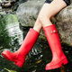 红色高跟惠灵顿雨靴经典 子加绒 女生户外防水胶鞋 高筒雨鞋 2026新款