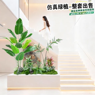 仿真绿植大型室内造景组合楼梯下装 饰仿真植物盆景仿真树造景组合