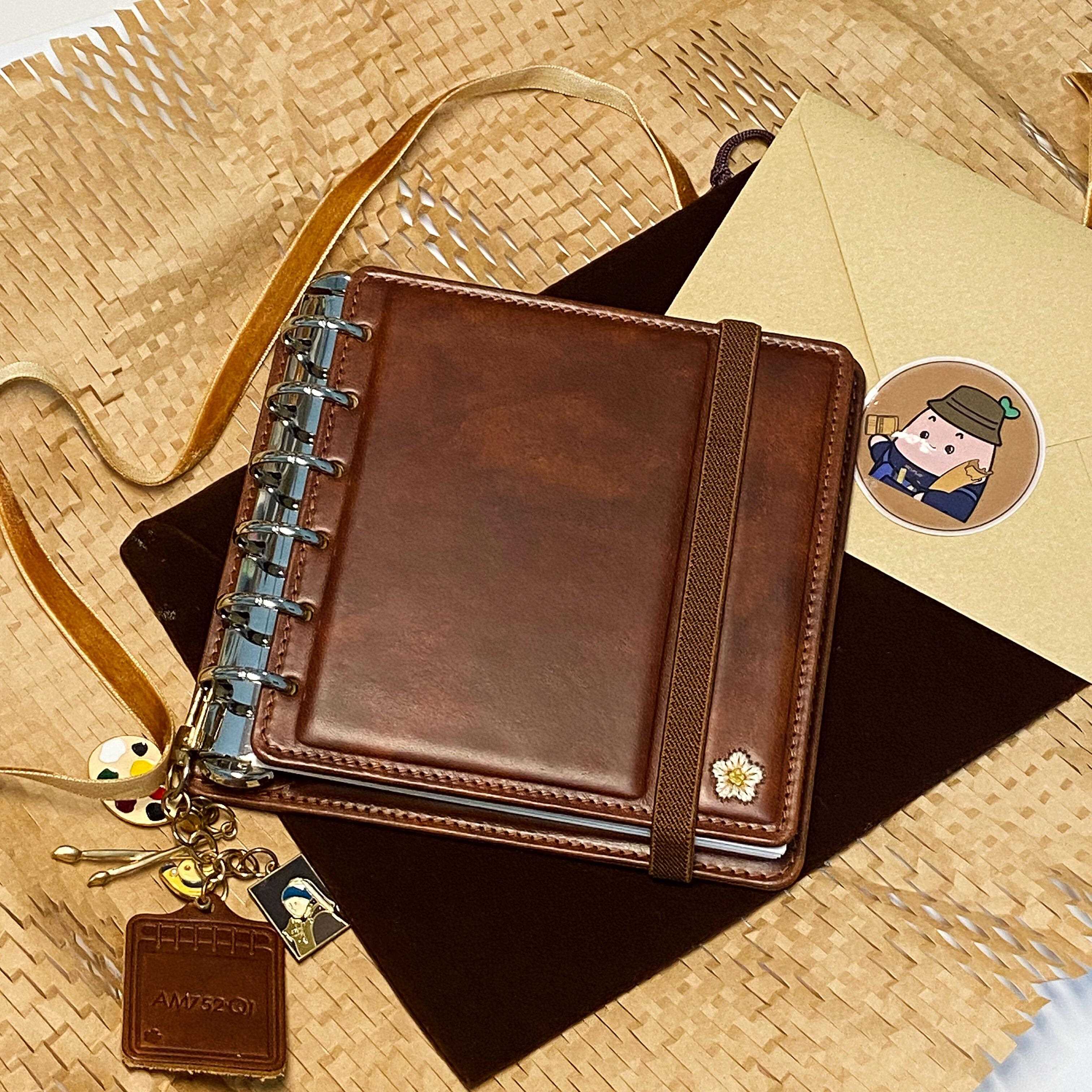 复古棕色A7手帐方方本手工皮质学生日程旅行活页笔记本便携本