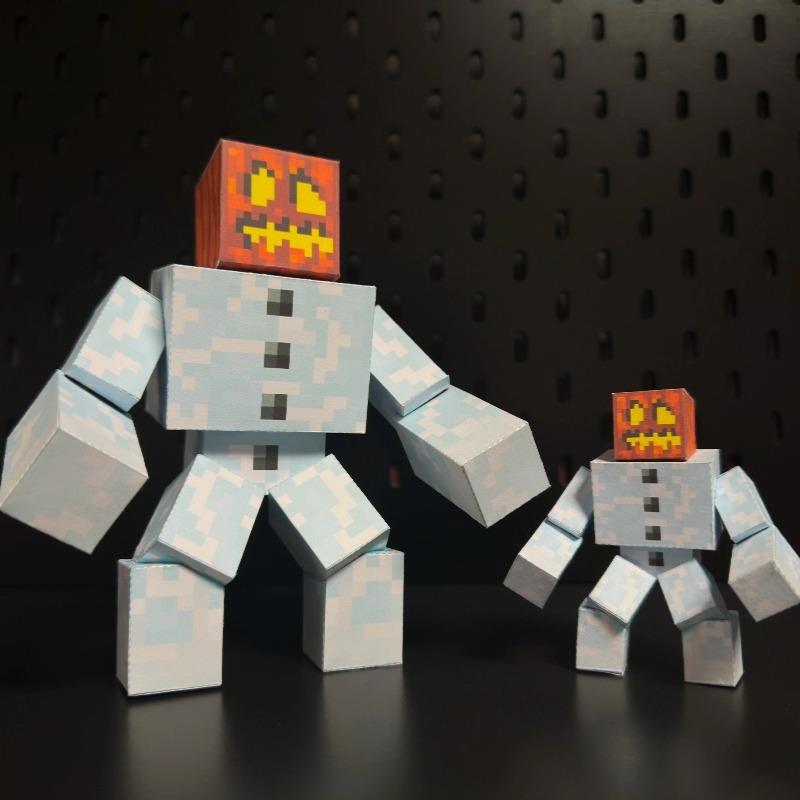我的世界地下城突变雪傀儡霜冻红石风暴巨兽手工diy纸模型童玩具