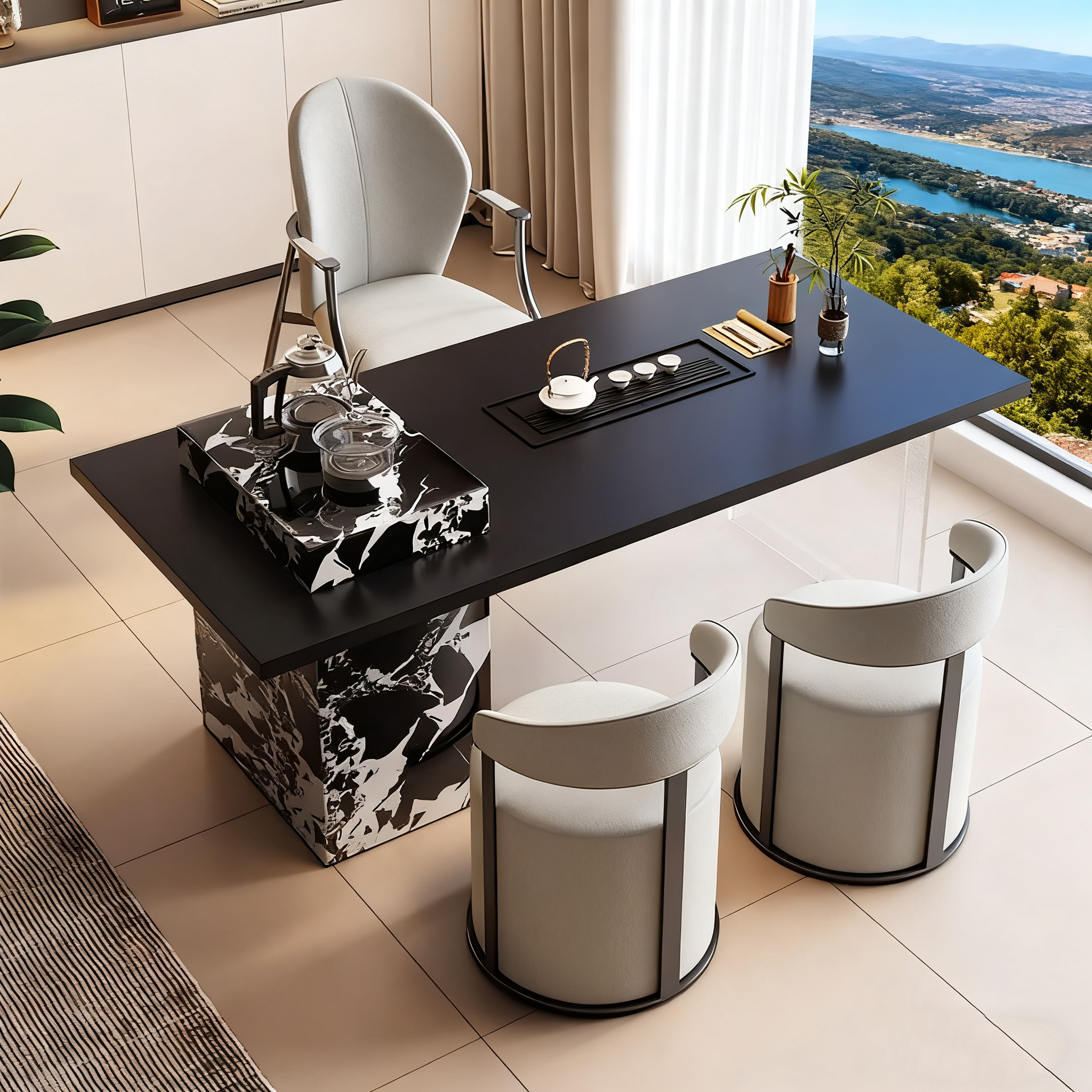 轻奢岩板阳台茶桌椅组合茶几茶台