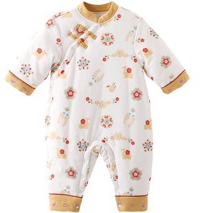 婴儿连体棉衣新生儿秋冬季加厚保暖间棉哈衣一岁宝宝衣服冬装棉袄