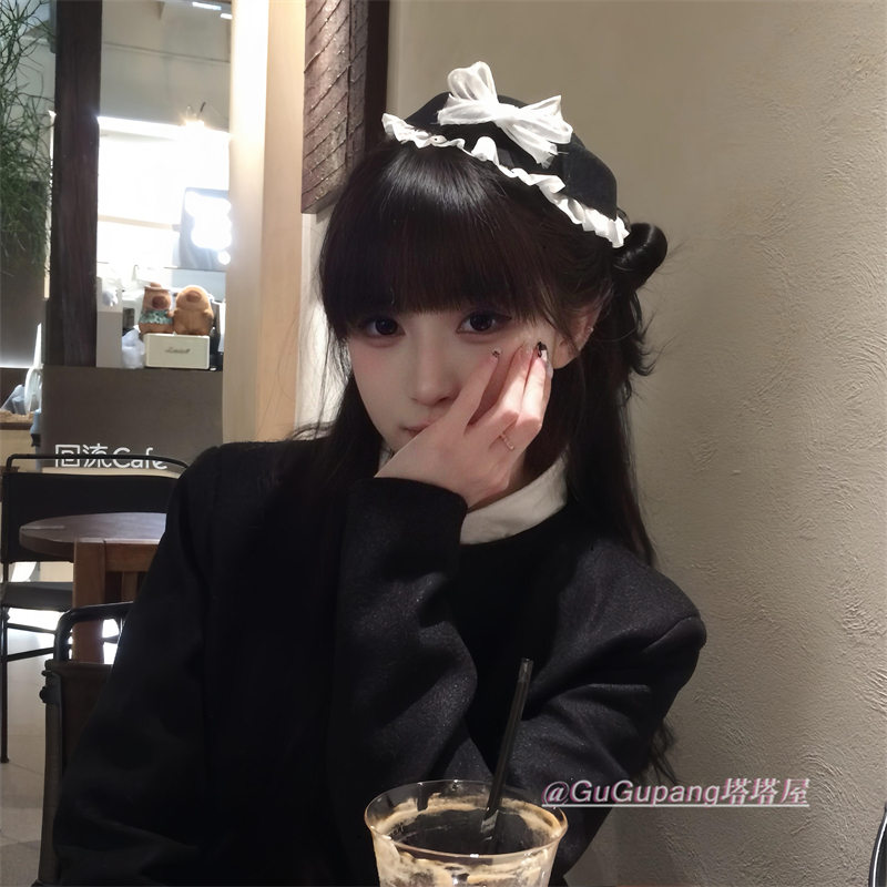 日系花边蝴蝶结黑色小礼帽