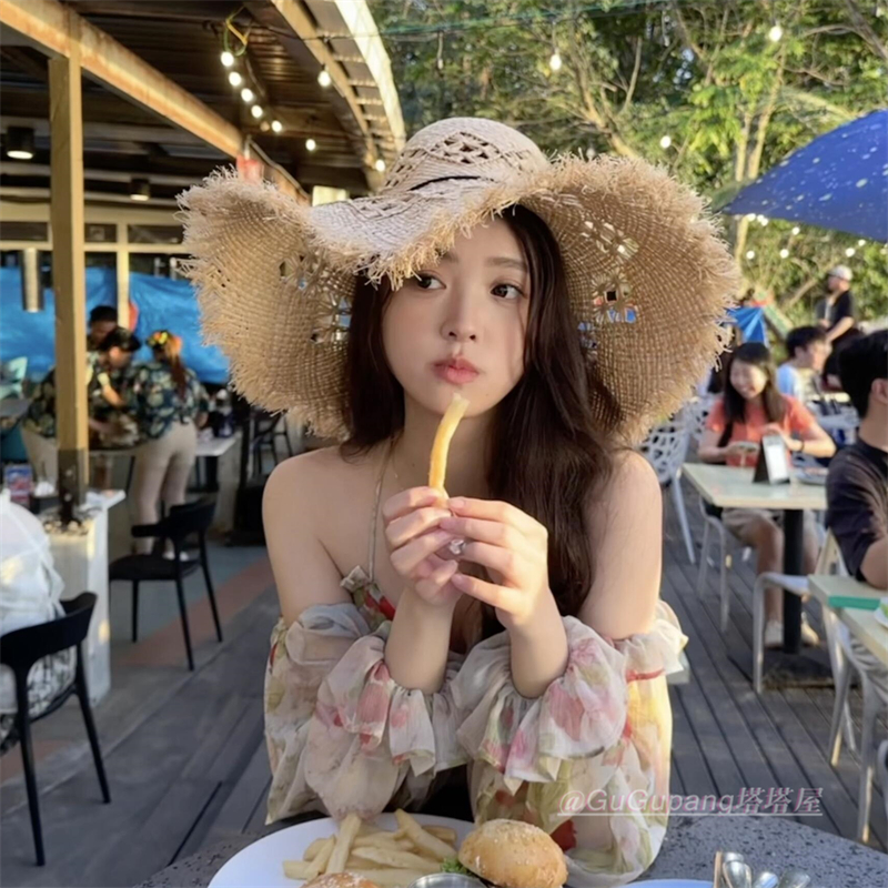 韩系镂空拉菲草帽太阳帽