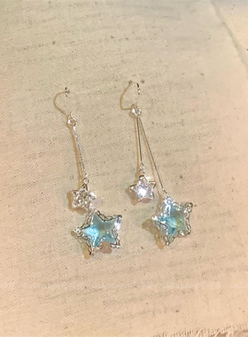 清冷感蓝色星星吊坠耳环