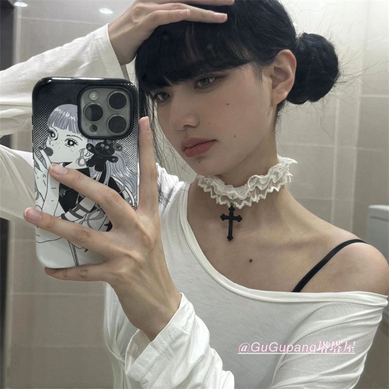 蕾丝十字架吊坠项圈辣妹