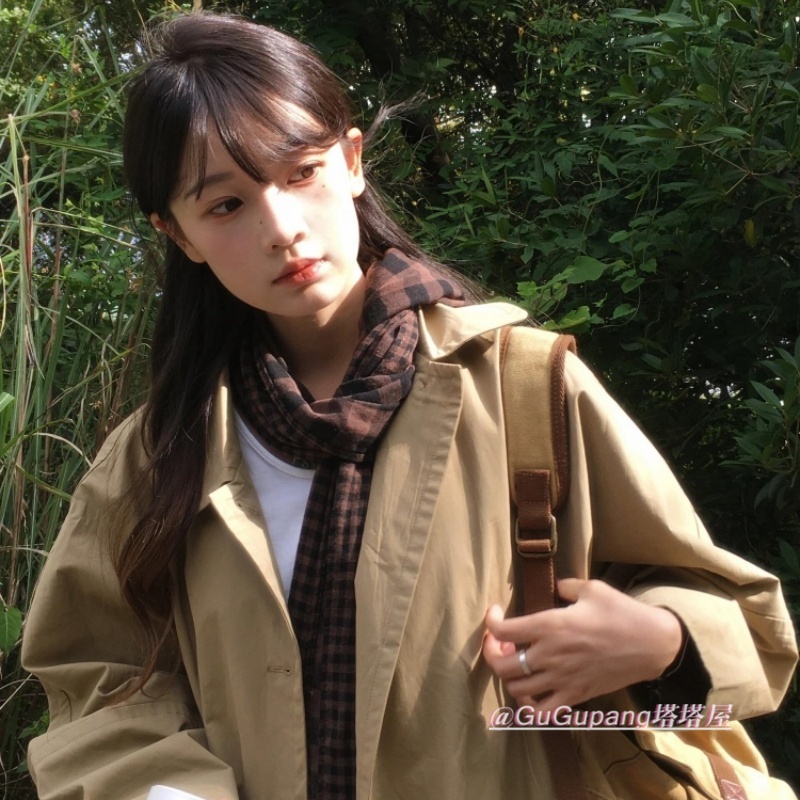 韩系复古双面格子长款围巾英伦风