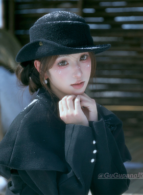 千金风黑色毛呢卷边礼帽女秋冬复古渔夫帽子显脸小赫本风优雅盆帽