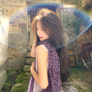 紫色碎花围巾女2025新款 云南丽江大理旅游丝巾小众氛围感围脖披肩