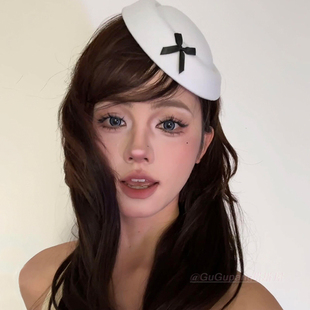 韩系ins白色蝴蝶结小礼帽赫本英伦风海军帽子少女jk制服配饰发夹