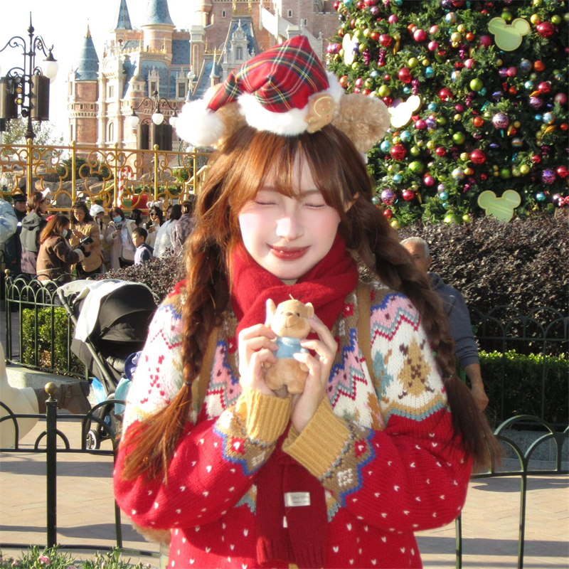 可爱毛绒小熊圣诞帽发箍