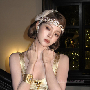 欧阳娜娜同款复古羽毛发带盖茨比头饰品舞会派对礼服民族风发饰女