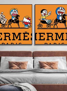 儿童房装饰画卡通橙色米奇可爱挂画哆啦a梦壁画HelloKitty房间画