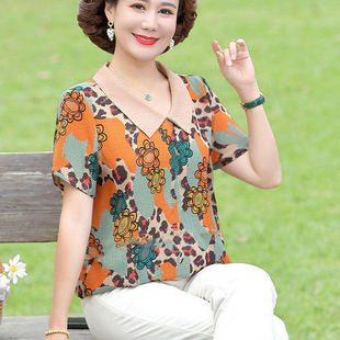 上衣短袖 工廠沖量?jī)r(jià)衣服2023新款 女春夏新款 女裝 T恤中年媽媽雪紡