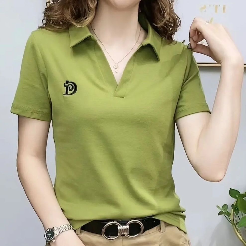 短袖t恤女新款上档次女人味减龄上衣高档洋气夏天设计感小众V领