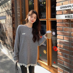 BC恋人花边蕾丝毛衣女春休闲百搭针织T恤内搭宽松显瘦t 张贝贝新款